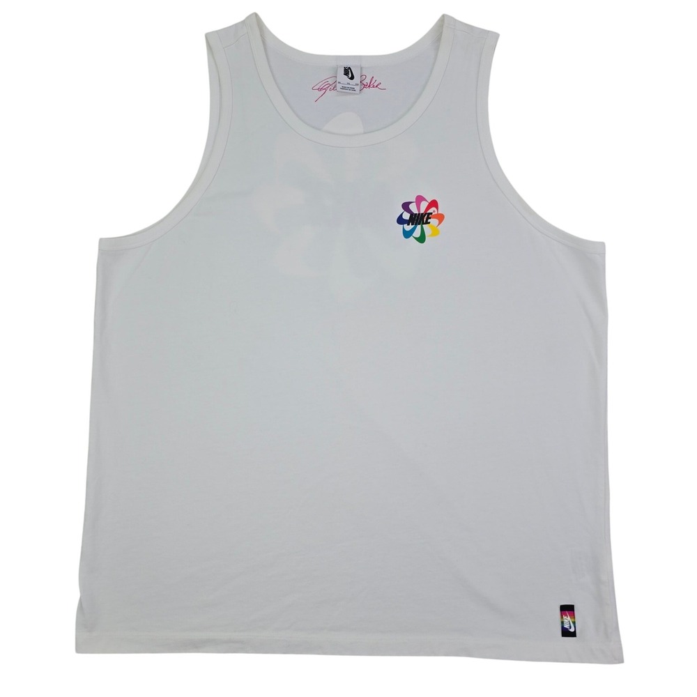 Nike Be True Gilbert Baker Tank Top Mens 2XL White Rainbow Pride Sleeveless Tee